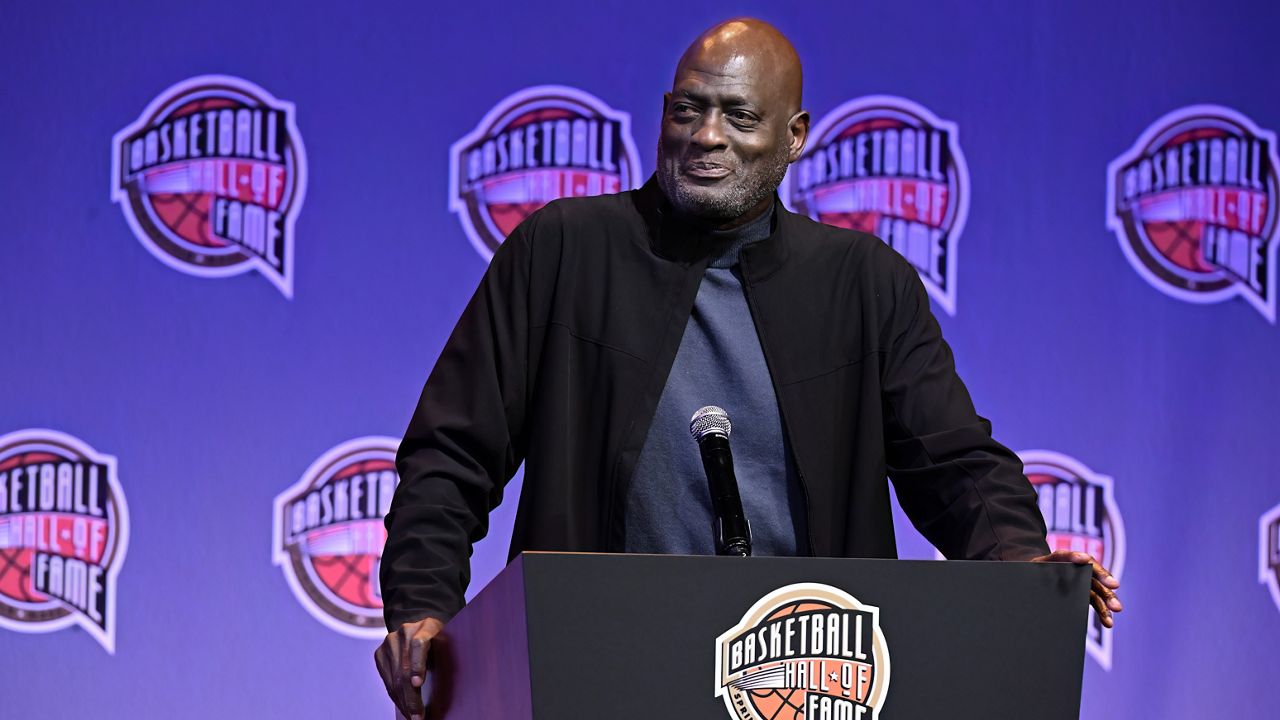 Basketball Hall of Fame Class of 2024 inductee Michael Cooper speaks at an NBA news conference at Mohegan Sun in Uncasville, Conn., Saturday, Oct. 12, 2024.(AP Photo/Jessica Hill)