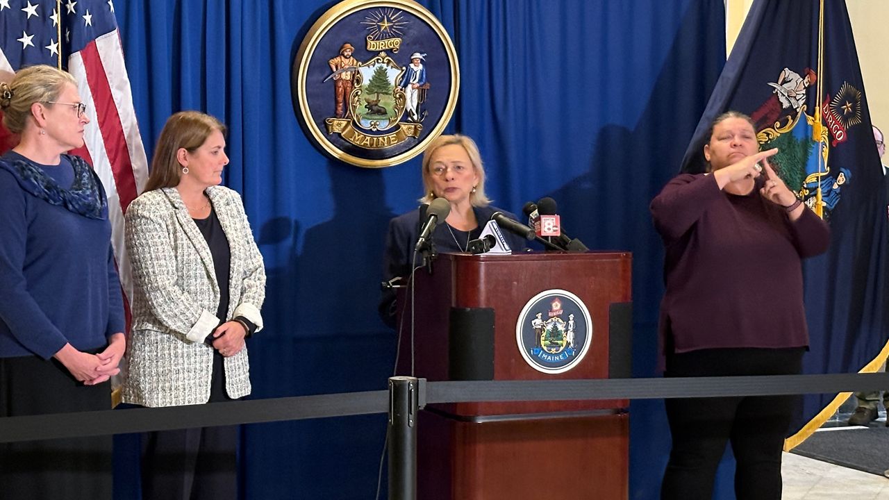 Gov. Janet Mills addresses the media at the State House just days after the Lewiston mass shooting. (Spectrum News file photo)