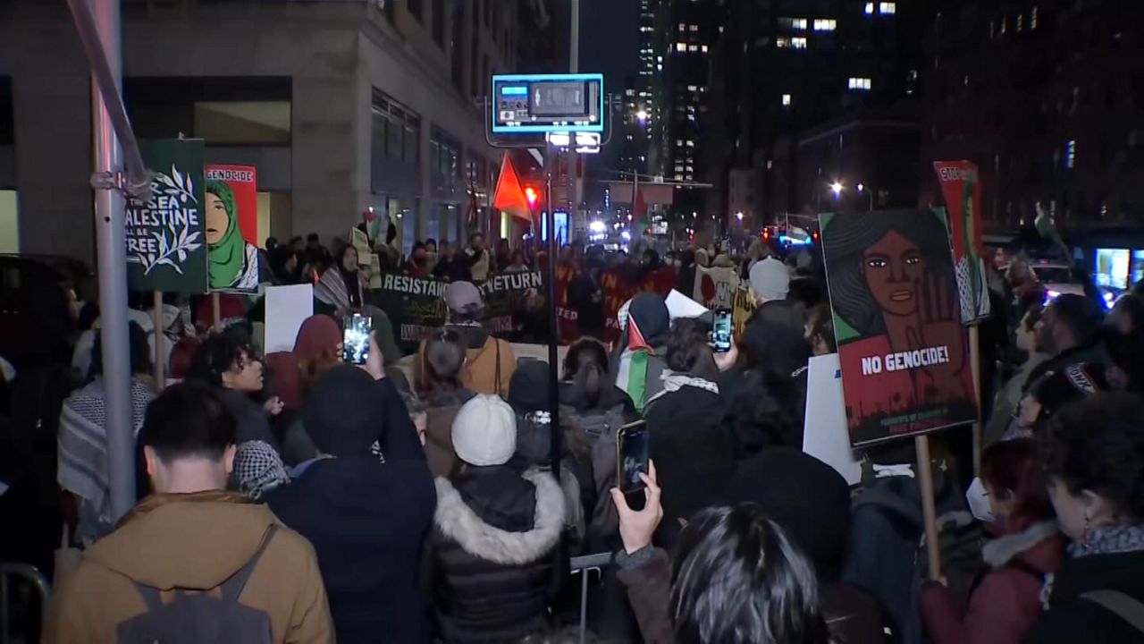 Protesters are pictured.