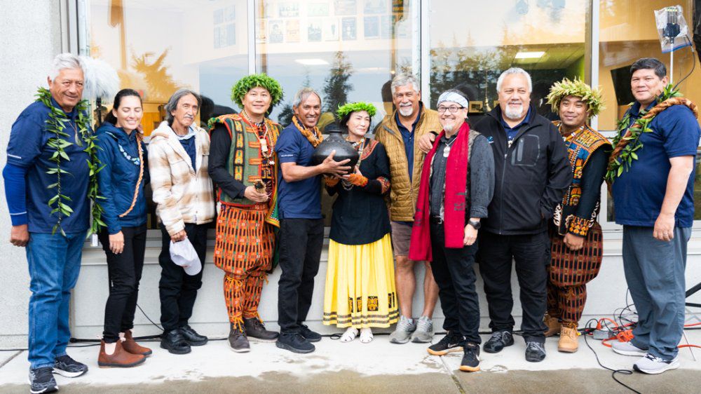 During the Global Launch Ceremony, Indigenous Pacific partners, pwo navigators and hundreds in attendance shared well wishes for a safe journey and a commitment to connect nations around the world to care for the oceans. (Photo courtesy of the Polynesian Voyaging Society)