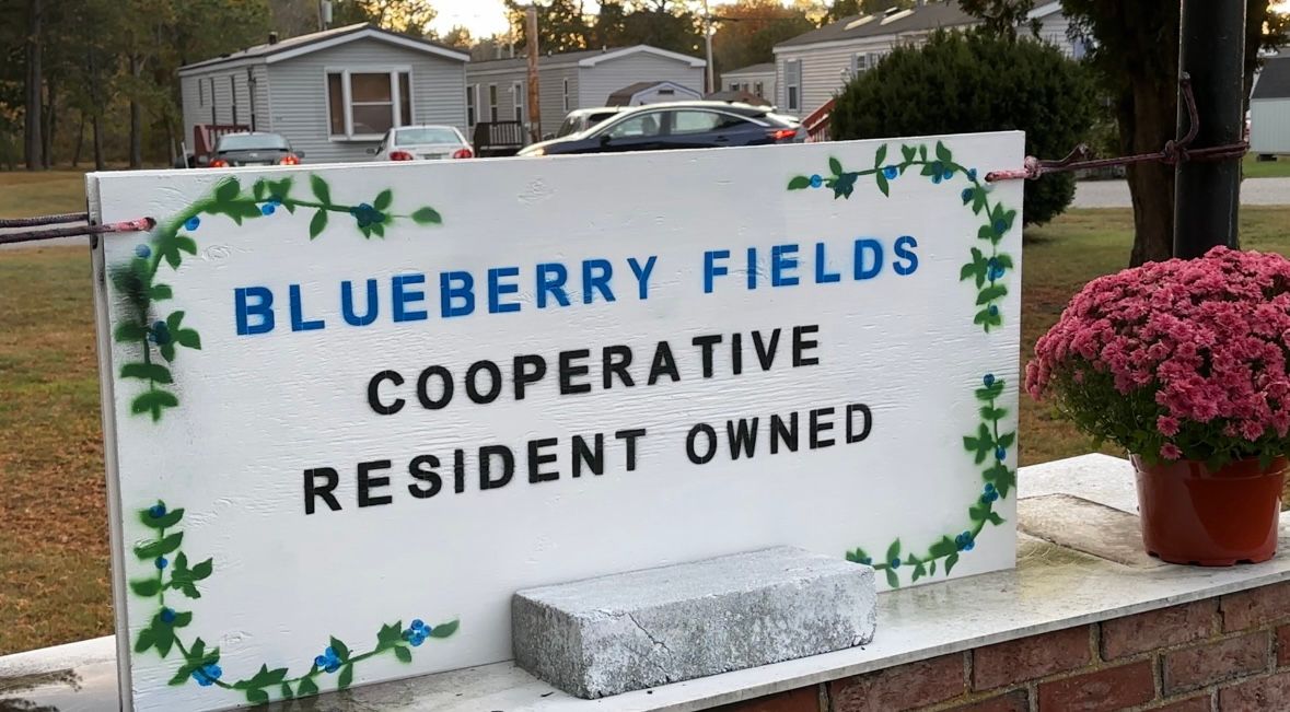 Blueberry Fields Cooperative is the new name of a mobile home park in Brunswick that residents recently purchased. (Spectrum News/Susan Cover)