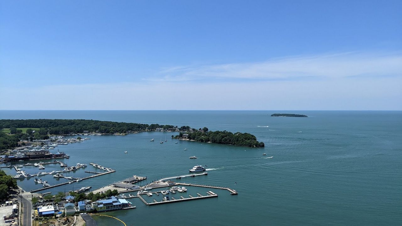 View of Put-in-Bay harbor and Lake Erie from above