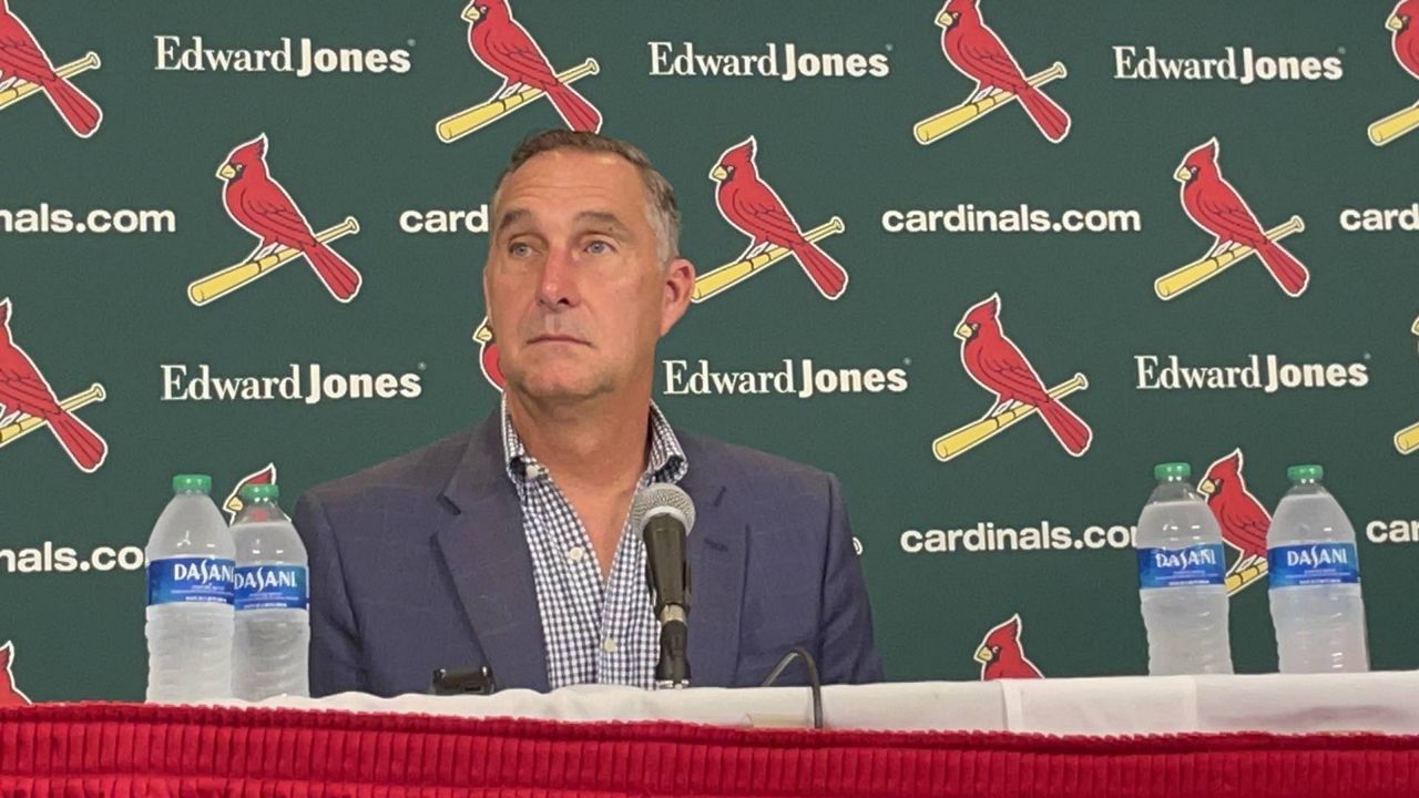 St. Louis Cardinals president of baseball operations John Mozeliak answers questions in a news conference at Busch Stadium at the July trade deadline. (Spectrum News/Gregg Palermo)