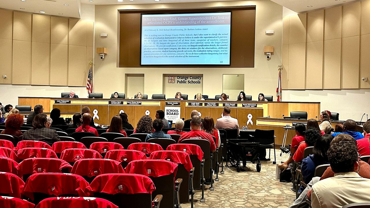 After a 12-hour Orange County School Board impasse hearing Wednesday, members resolved some bargaining issues between the school district and the Orange County Classroom Teachers Association. (Spectrum News/Randy Rauch)