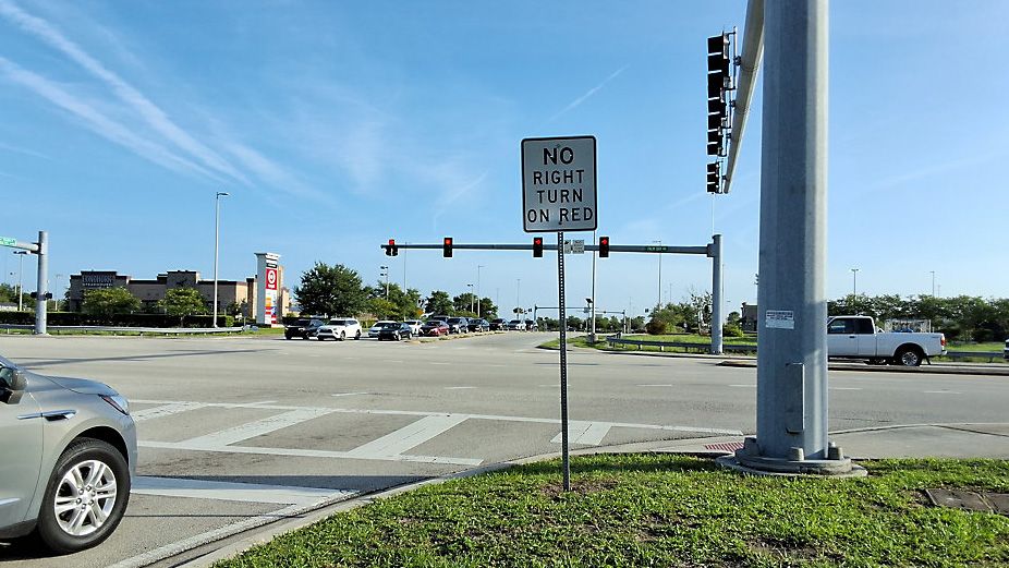 Brevard County has installed an extra No Turn on Red sign at Culver Drive and Palm Bay Road. (Courtesy: Brevard County)