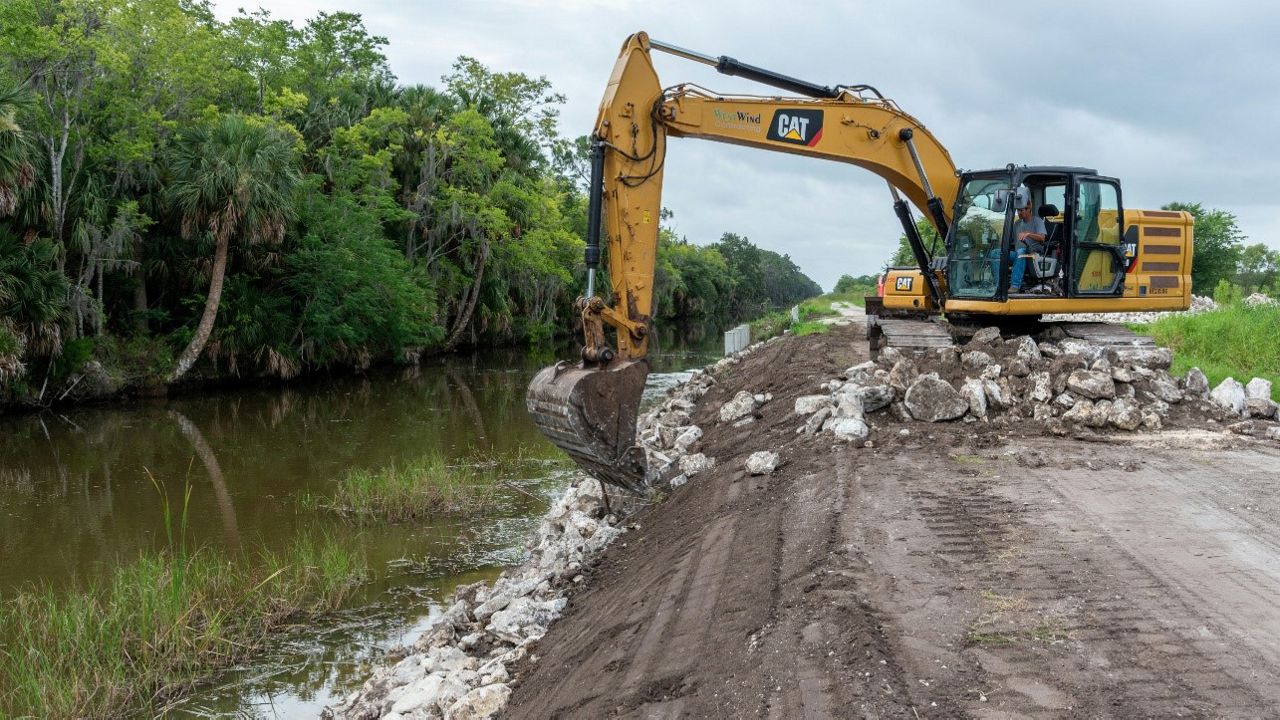 Work continues on the shoreline stabilization along the Apopka Beauclair Canal. (The St. Johns River Water Management District)