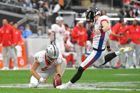 February 5, 2022: Las Vegas Raiders punter A.J. Cole (6) showing a