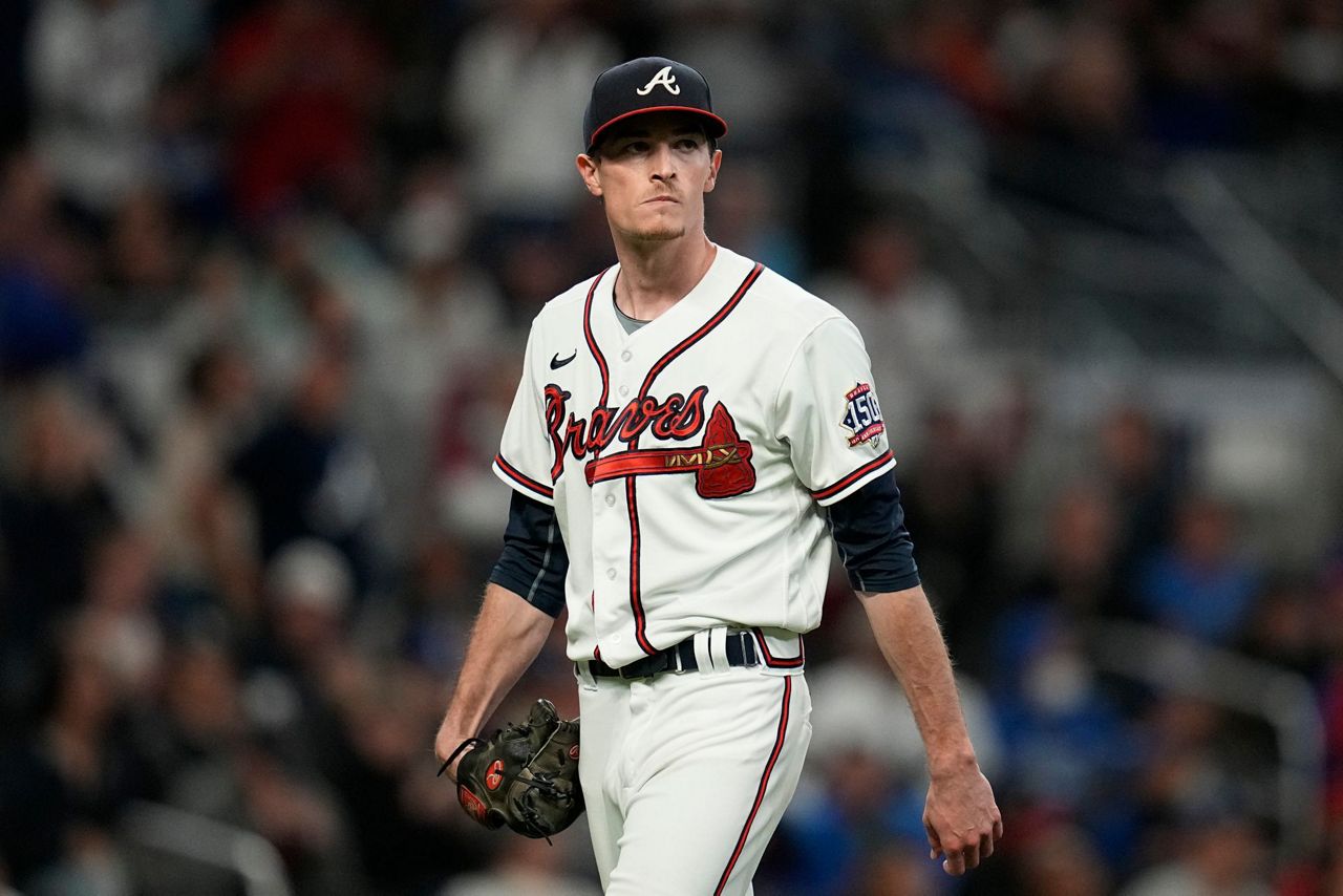 Atlanta Braves starting pitcher Max Fried (54) reacts during a MLB