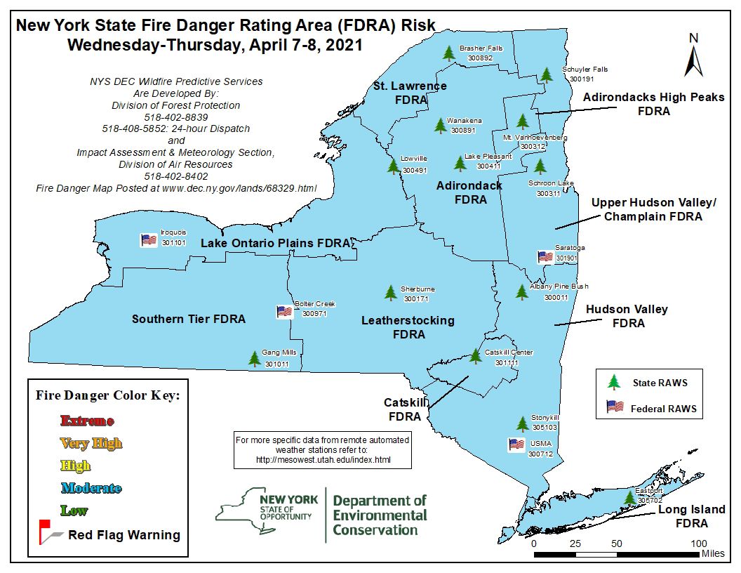 Fire danger map New York State's risk for wildfires