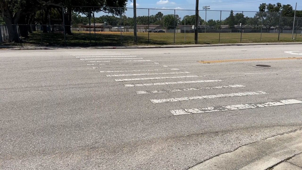 Palm Harbor residents are concerned about the condition of this crosswalk on Nebraska Avenue. (Spectrum News/Tim Wronka)
