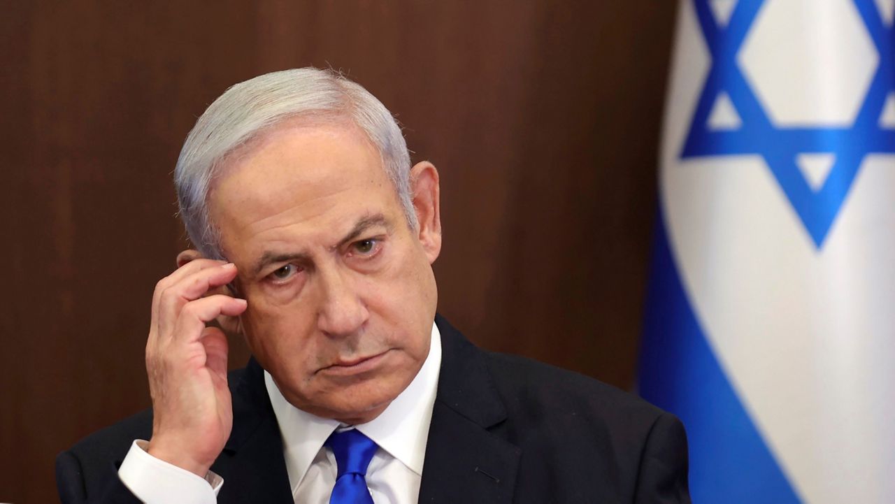 Israeli Prime Minister Benjamin Netanyahu attends the weekly cabinet meeting in the prime minister's office in Jerusalem, Sunday, June 25, 2023. (Abir Sultan/Pool Photo via AP, File)