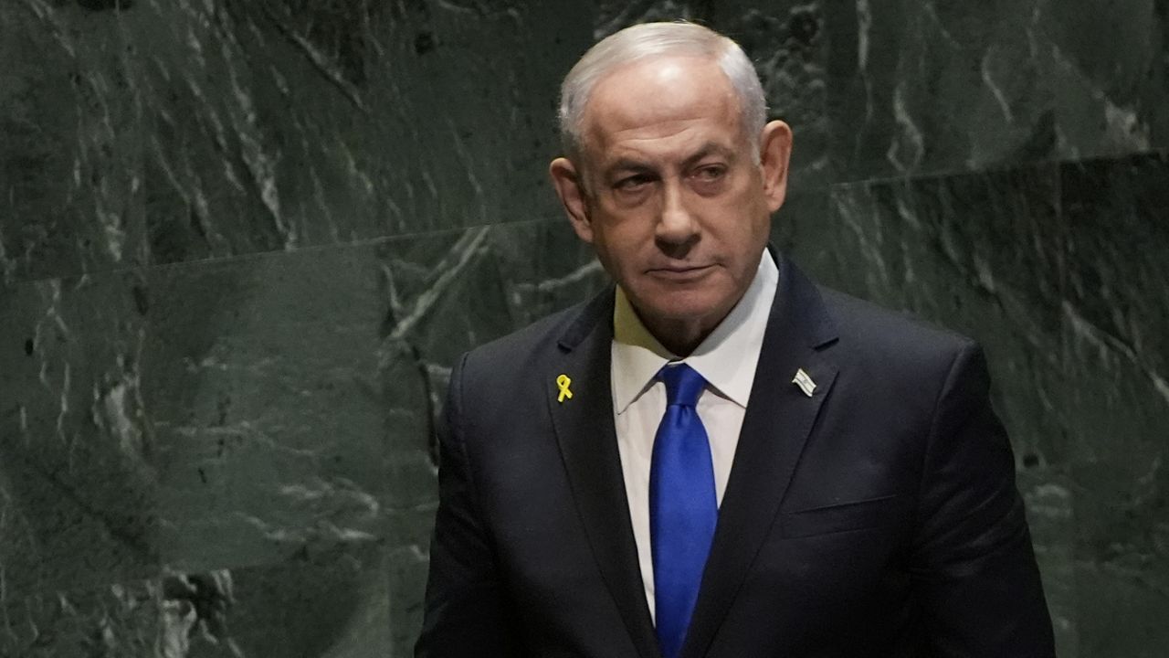 Prime Minister of Israel Benjamin Netanyahu addresses the 79th session of the United Nations General Assembly, Friday, Sept. 27, 2024. (AP Photo/Pamela Smith)