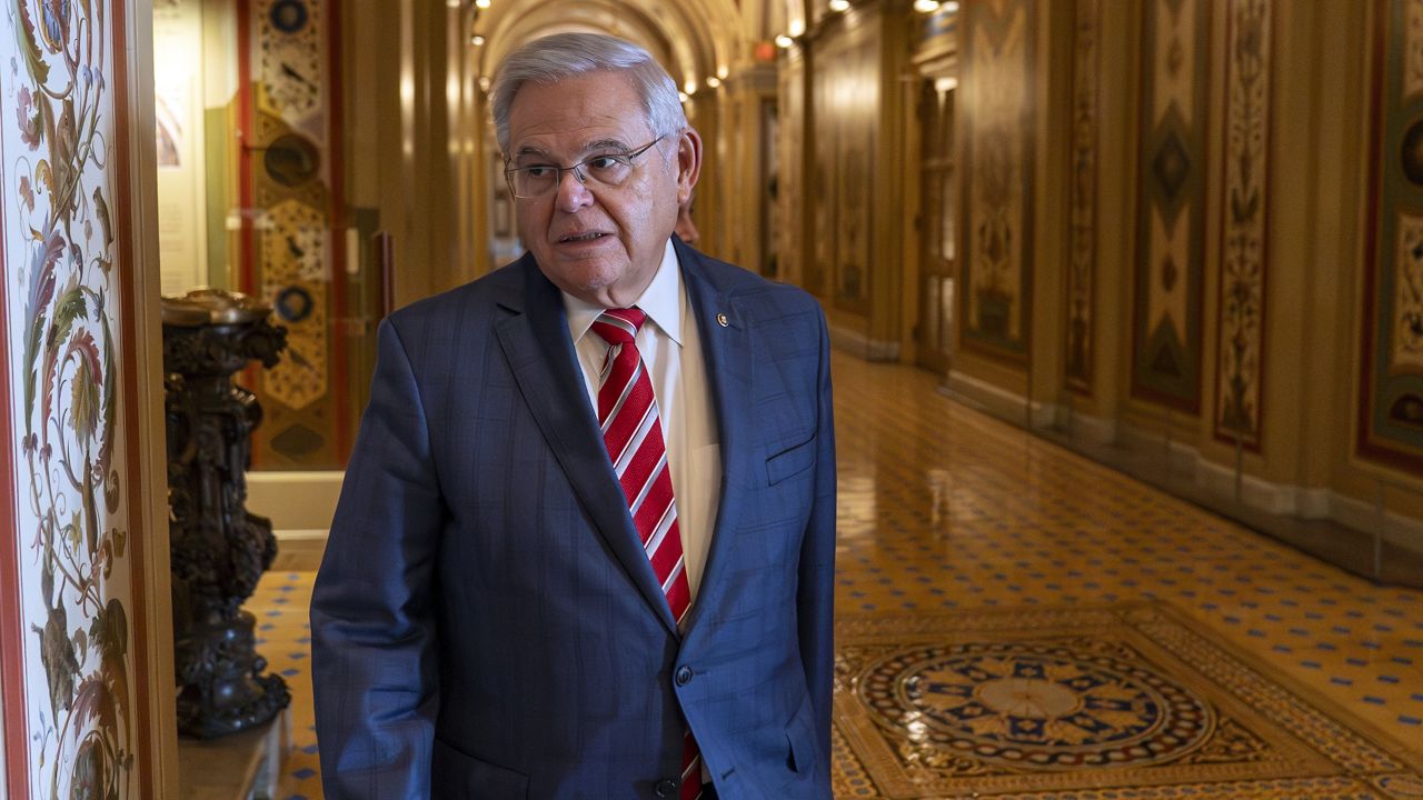 FILE - Sen. Bob Menendez, D-N.J., departs the Senate floor in the Capitol, Sept. 28, 2023, in Washington. (AP Photo/Alex Brandon, file)