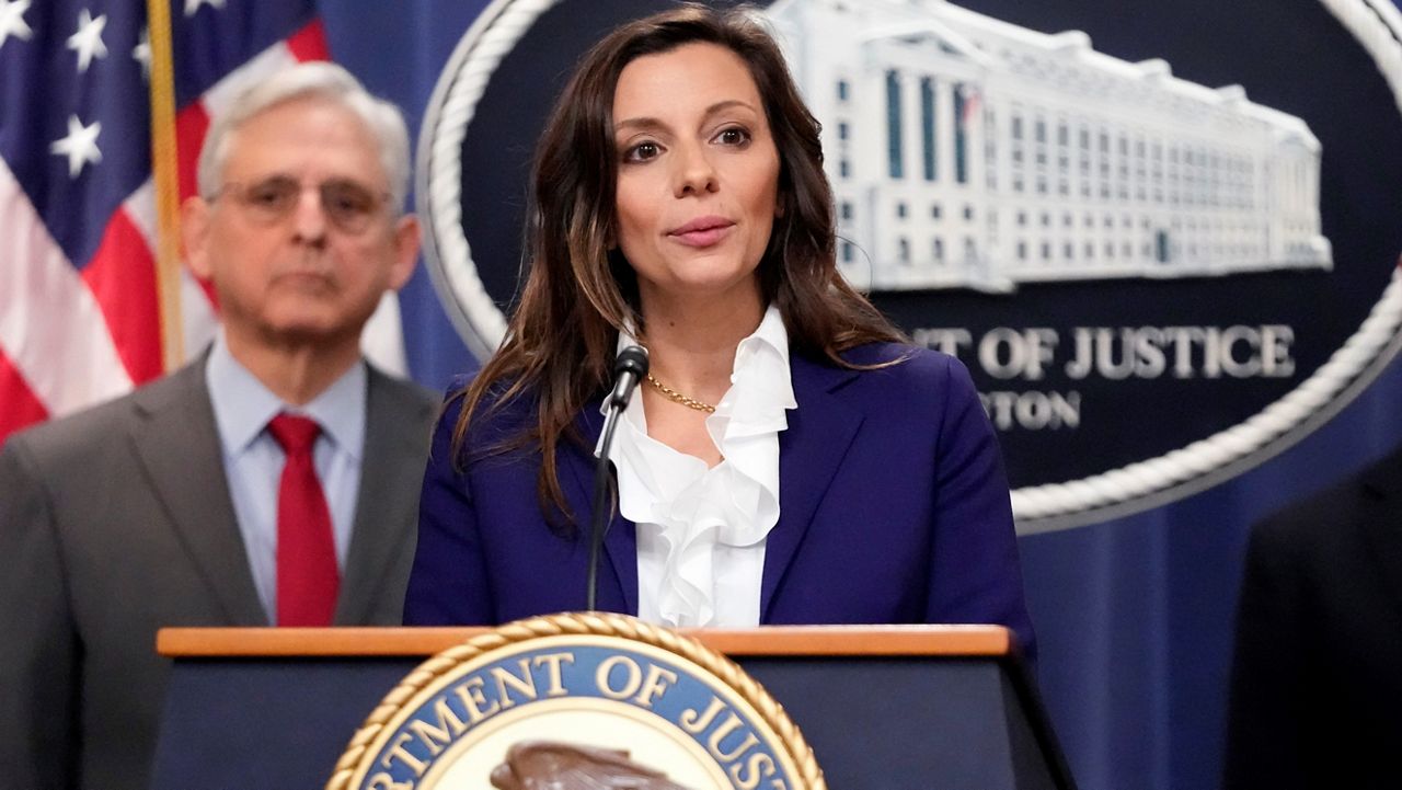 Assistant Attorney General Nicole M. Argentieri, of the Criminal Division, speaks with reporters during a news conference at the Department of Justice, Wednesday, Dec. 6, 2023, in Washington. (AP Photo/Mark Schiefelbein, File)