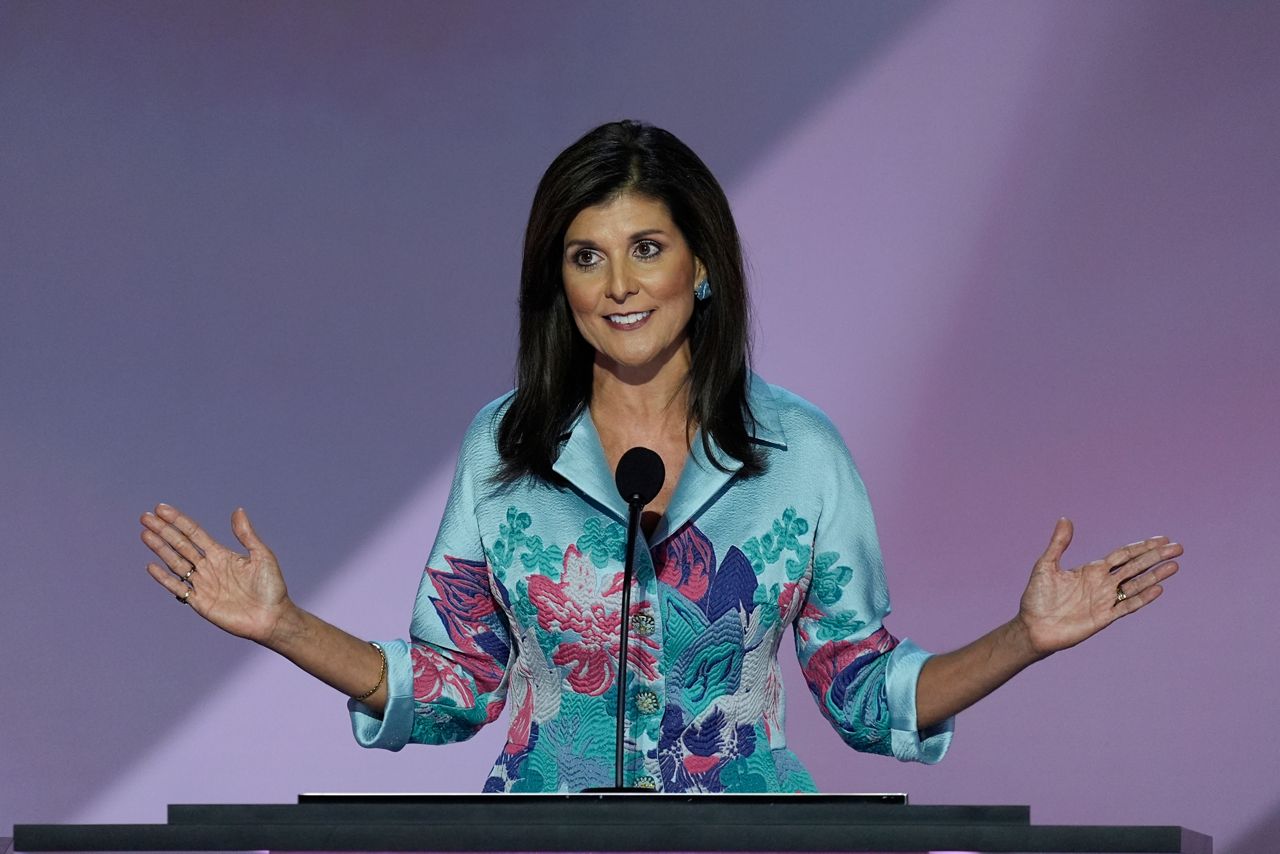 Former Ambassador Nikki Haley speaking on the second day of the Republican National Convention on Tuesday, July 16, 2024, in Milwaukee.