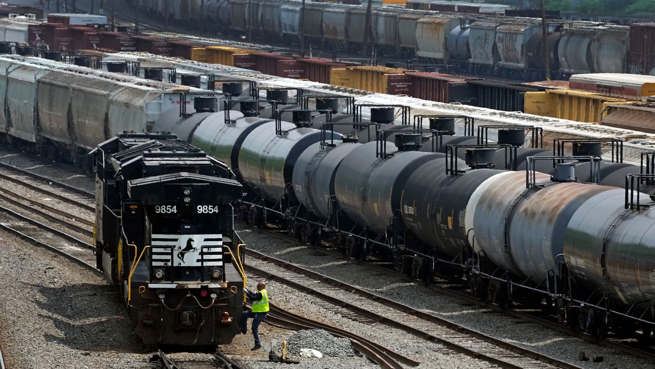 Norfolk Southern locomotives are moved in Norfolk Southern's Conway Terminal, June 17, 2023, in Conway, Pa. 