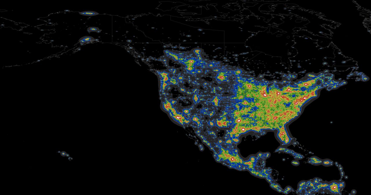 Light pollution map of North America. (Graphic by David Lorenz)