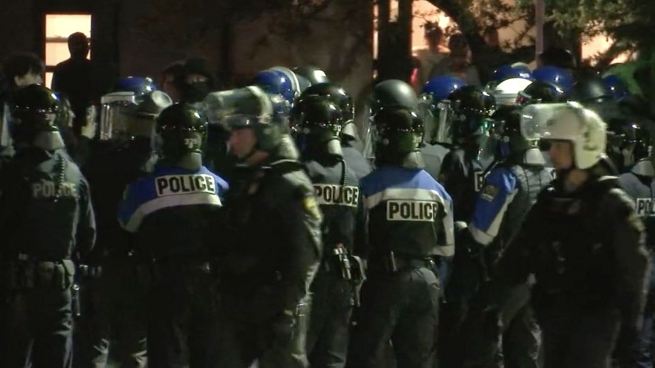 Police gather at OSU's campus during a pro-Palestinian protest Thursday night.