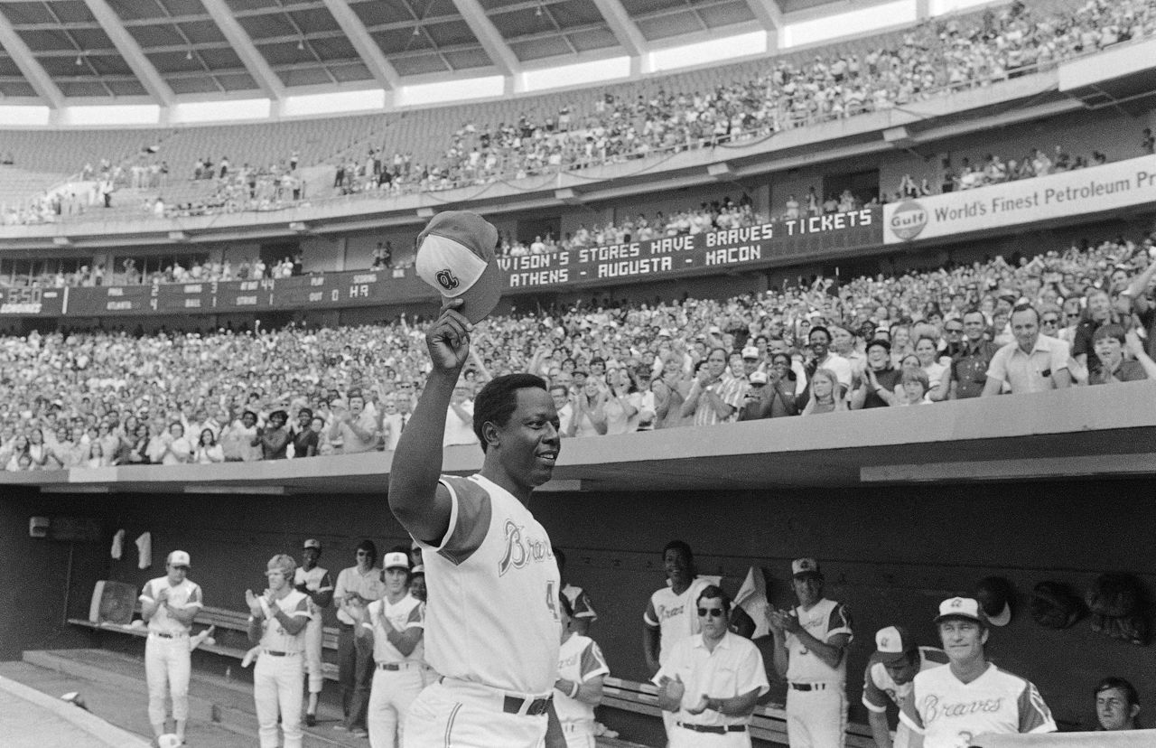 Hank Aaron, outfielder for the Milwaukee Braves, poses for a photo