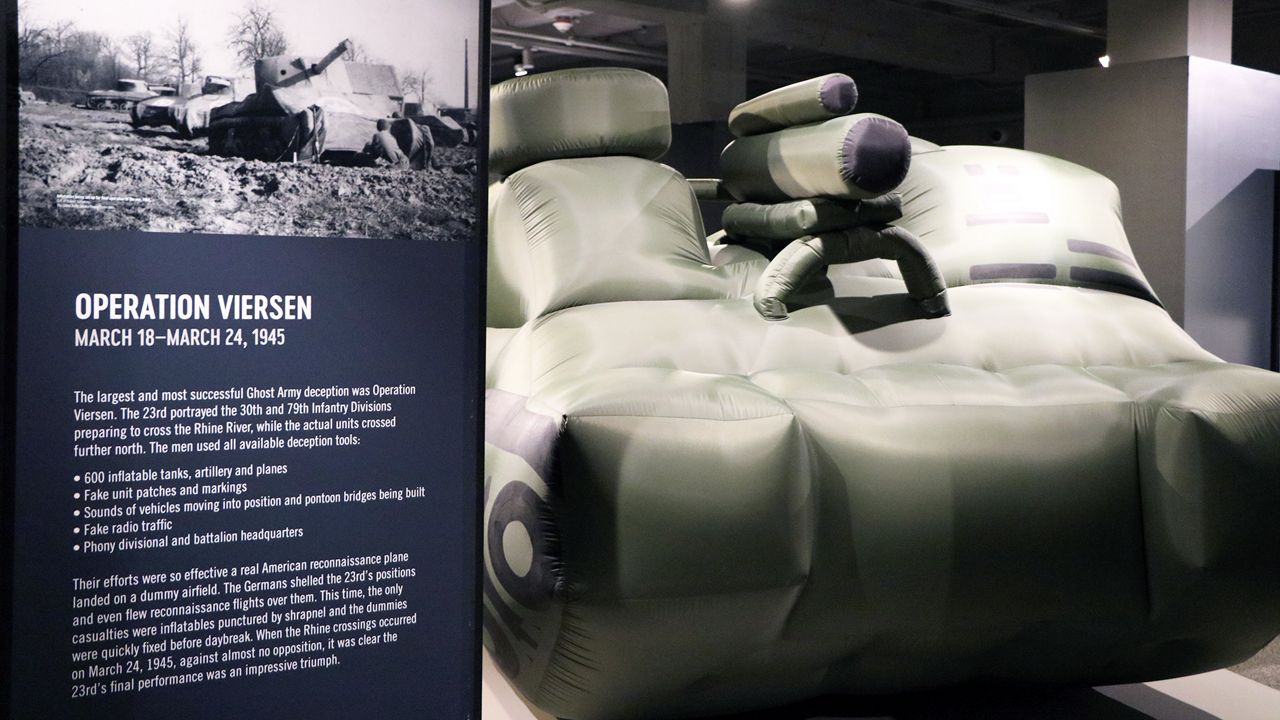 The top-secret “Ghost Army” during World War II used inflatable tanks to deceive German troops in Operation Viersen. It was the largest and most successful deception. (Spectrum News/Elizabeth Barmeier)