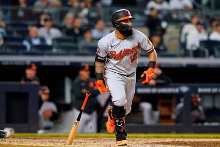 Bronx, United States. 24th May, 2022. Baltimore Orioles Rougned Odor hits a  3-run home run in the seventh inning against the New York Yankees at Yankee  Stadium in New York City on