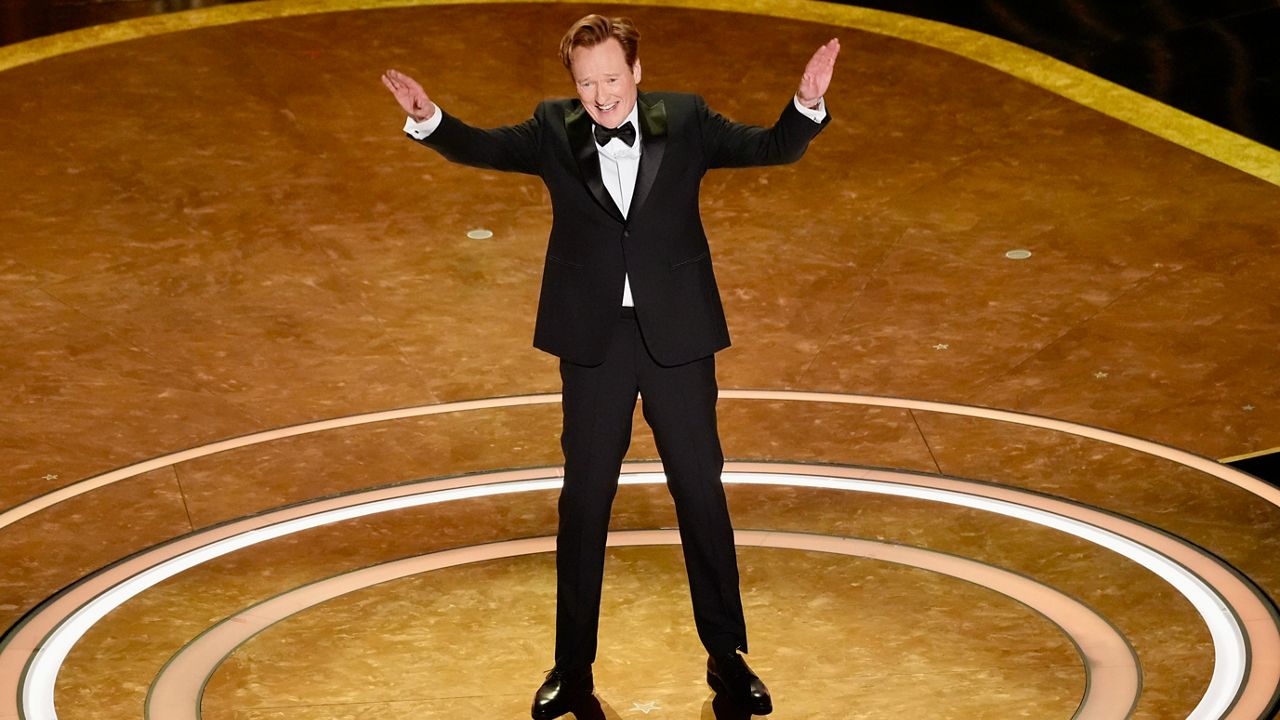 Host Conan O'Brien speaks during the Oscars on March 2, 2025, at the Dolby Theatre in Los Angeles. (AP Photo/Chris Pizzello)