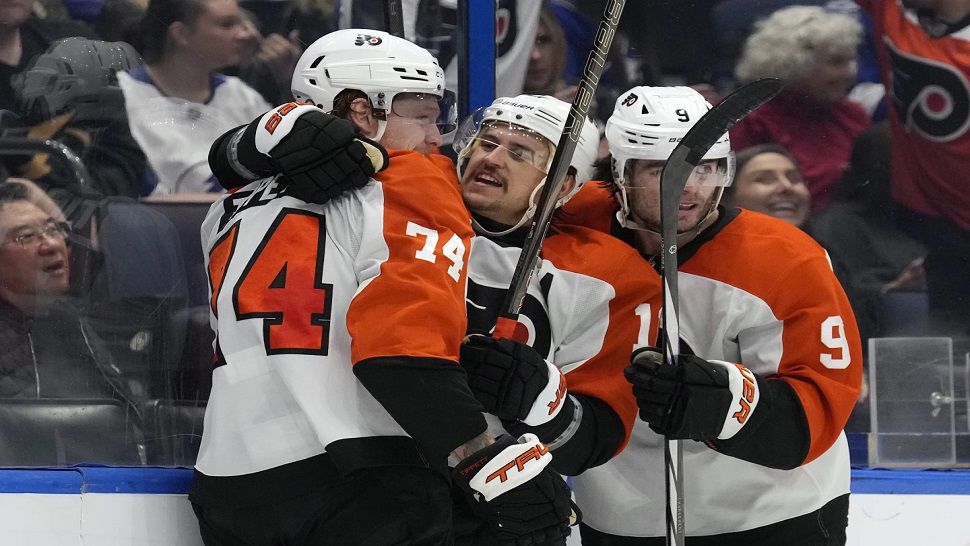 Philadelphia forward Owen Tippett scored the game-tying goal in the closing minutes of regulation against Tampa Bay on Thursday night.