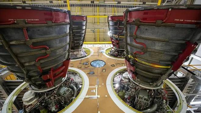 These Aerojet Rocketdyne RS-25 engines were built for integration with NASA's Space Launch System core stage. (L3Harris Technologies Inc./Aerojet Rocketdyne photo)