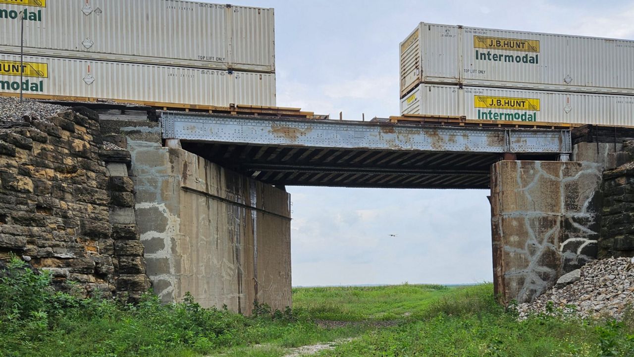 The rails were removed years ago from this Wabash Railroad corridor that will become a road in Chariton County to bypass two at-grade crossings of the Burlington Northern Santa Fe line that carries 60 trains a day. (Rudi Keller/Missouri Independent)