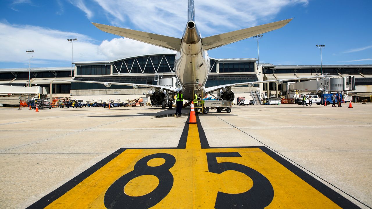 A Porter Airlines Embraer E195-E2 passenger jet remains parked at a terminal on Monday, Oct 30, 2023, at Tampa International Airport. (Douglas R. Clifford/Times)