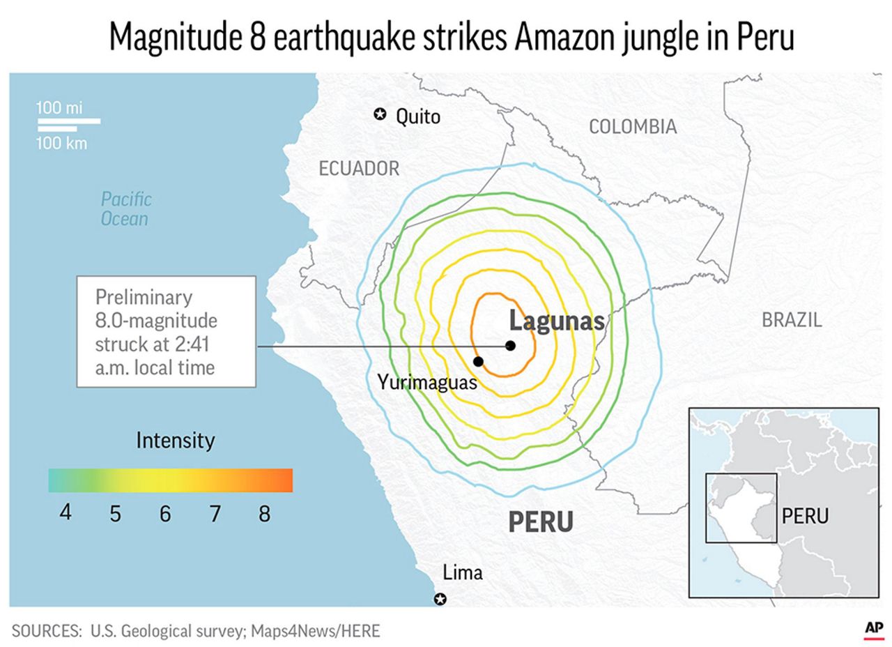 Magnitude8 earthquake strikes northcentral Peru