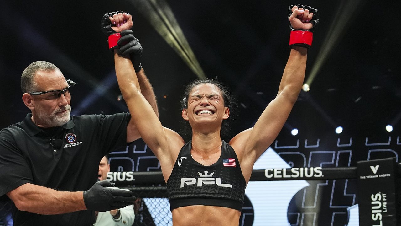 Maui native Sumiko Inaba got her hand raised by the referee at Mohegan Sun Arena following a split decision victory over Mexico's Saray Orozco in her PFL debut at Uncasville, Conn., on Thursday.