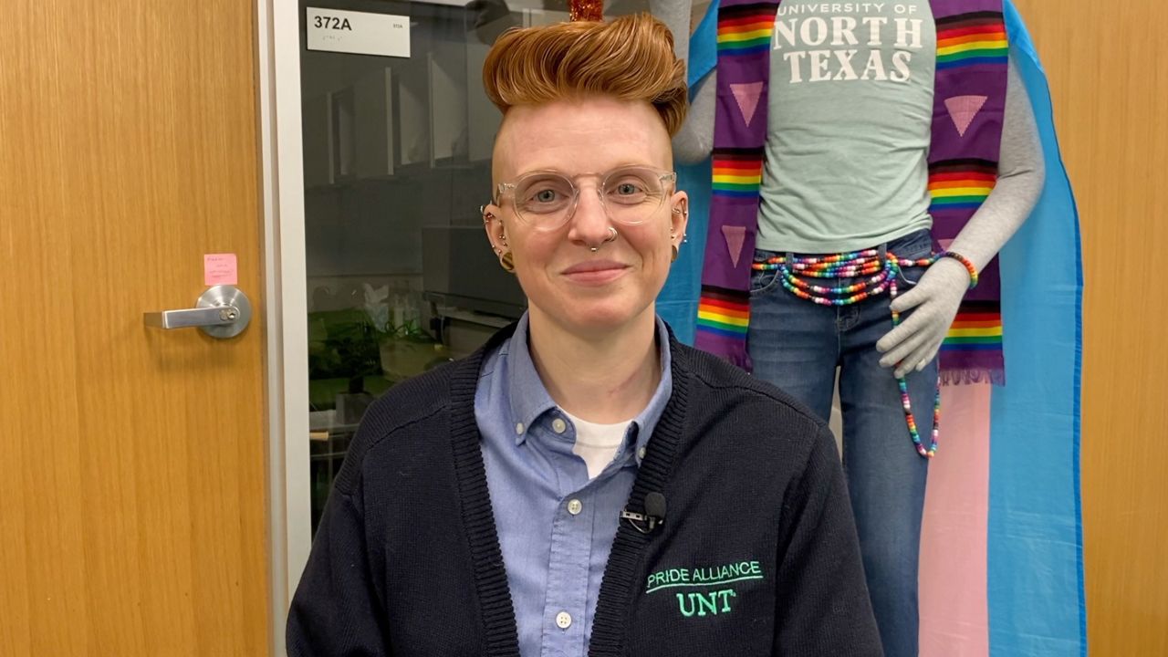 Pictured is Kathleen Hobson, director of UNT’s Pride Alliance in their office located in the student union building. (Credit, Lupe Zapata)