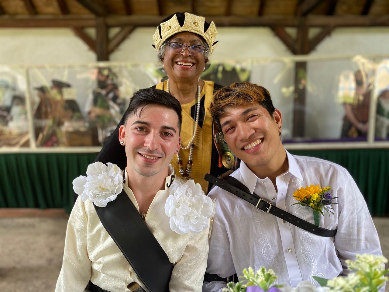 Pictured are newlywed Jonathan Sangel and Corey Robbins. Mesiah married the couple at the Scarborough Renaissance Festival on May 15, 2021. (Credit, Lupe Zapata)