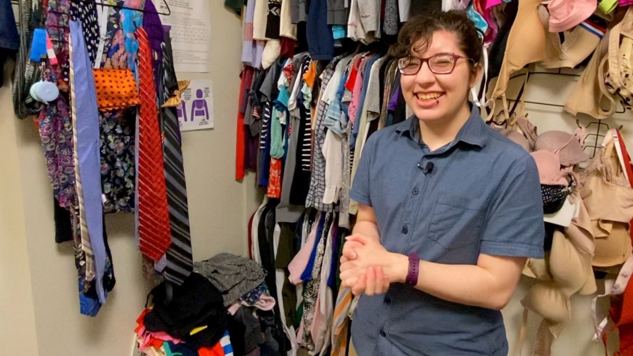 Pictured is UNT Junior Circe Marez a journalism major who serves as the Pride Alliance’s student assistant, and coordinator for the OUTfits Clothing Closet located in the student union building. (Credit, Lupe Zapata)