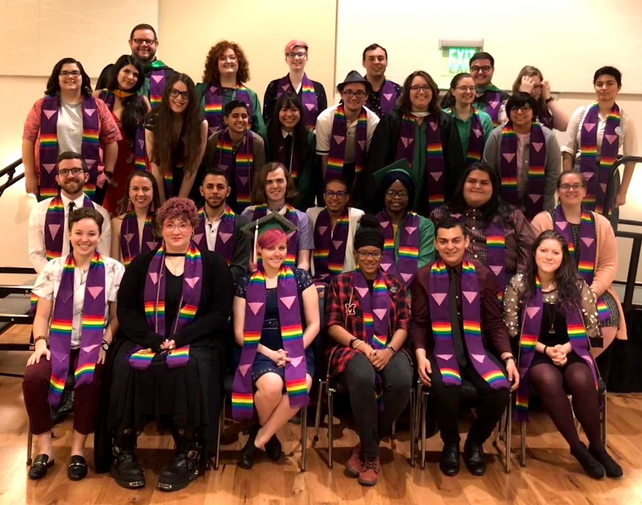 Pictured are students who participated in UNT’s Lavender Graduation ceremony in April 2019. (Credit, Kathleen Hobson)
