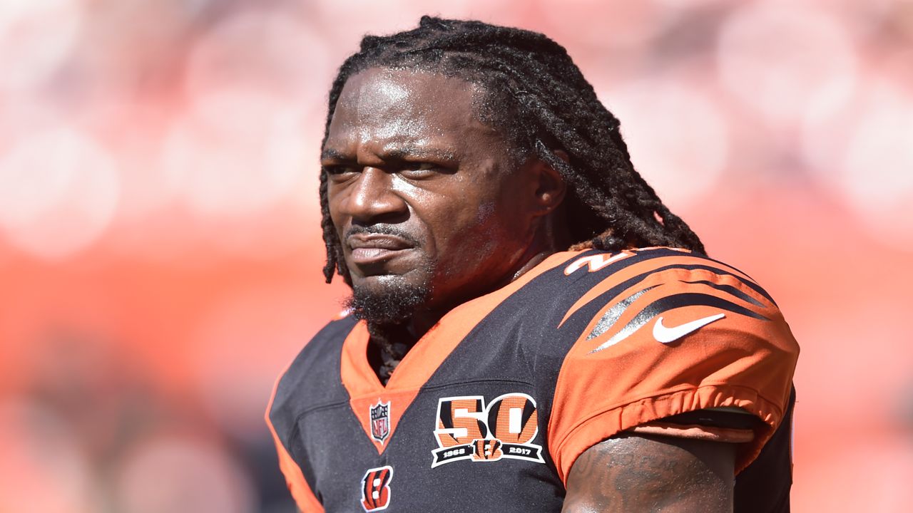 In this Oct. 1, 2017, file photo, Cincinnati Bengals cornerback Adam "Pacman" Jones walks on the field before an NFL football game against the Cleveland Browns, in Cleveland. Jones has reached a plea agreement on a disorderly conduct charge Thursday, Dec. 14, 2023, stemming from an incident at an airport. Jones was removed from a plane at the Cincinnati/Northern Kentucky Airport in September. (AP Photo/David Richard)