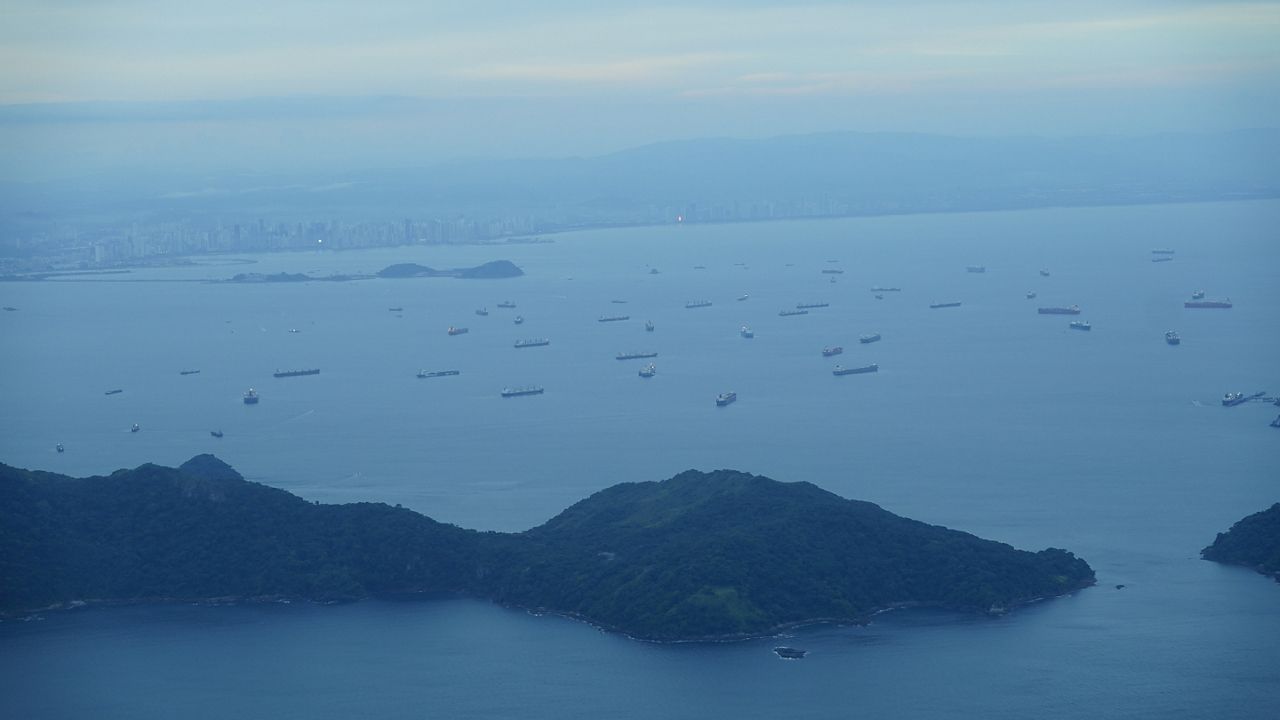 Cargo ship passes through the Panama Canal