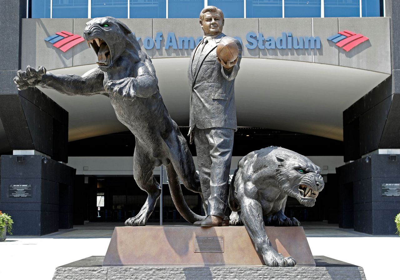 Black panther statue. Carolina panthers nfl football team mascot.