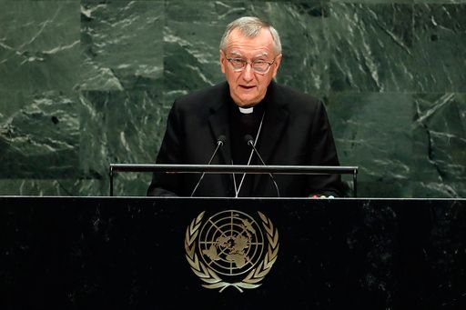Cardinal Pietro Parolin, secretary of state of the Holy See, addresses the 74th session of the United Nations General Assembly, Saturday, Sept. 28, 2019. Parolin has been Francis’ secretary of state since 2014. (AP Photo/Richard Drew, File)