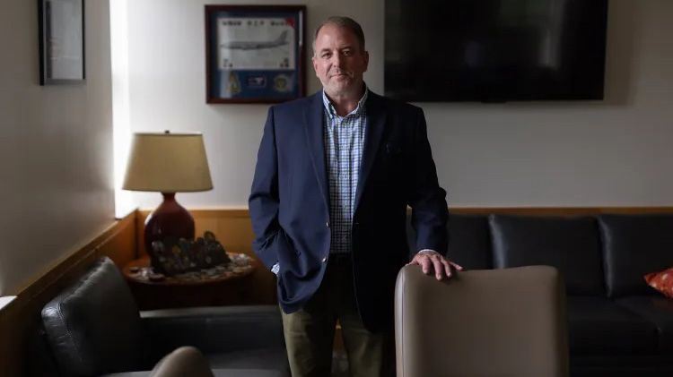 Andre Briere, the new executive director of the Maine Turnpike Authority, at the agency's office in Portland in June. (Portland Press Herald/Brianna Soukup)