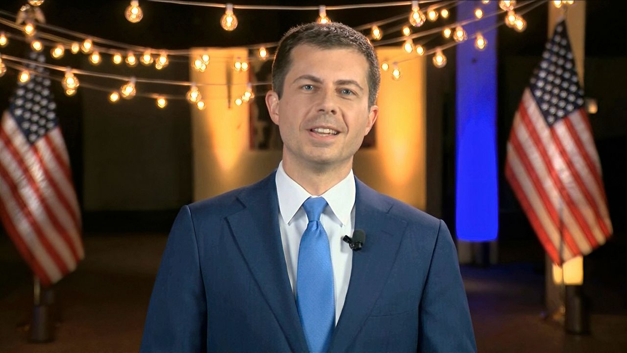 In this image from video, former South Bend Mayor Pete Buttigieg speaks during the fourth night of the Democratic National Convention on Thursday, Aug. 20, 2020. (Democratic National Convention/AP)