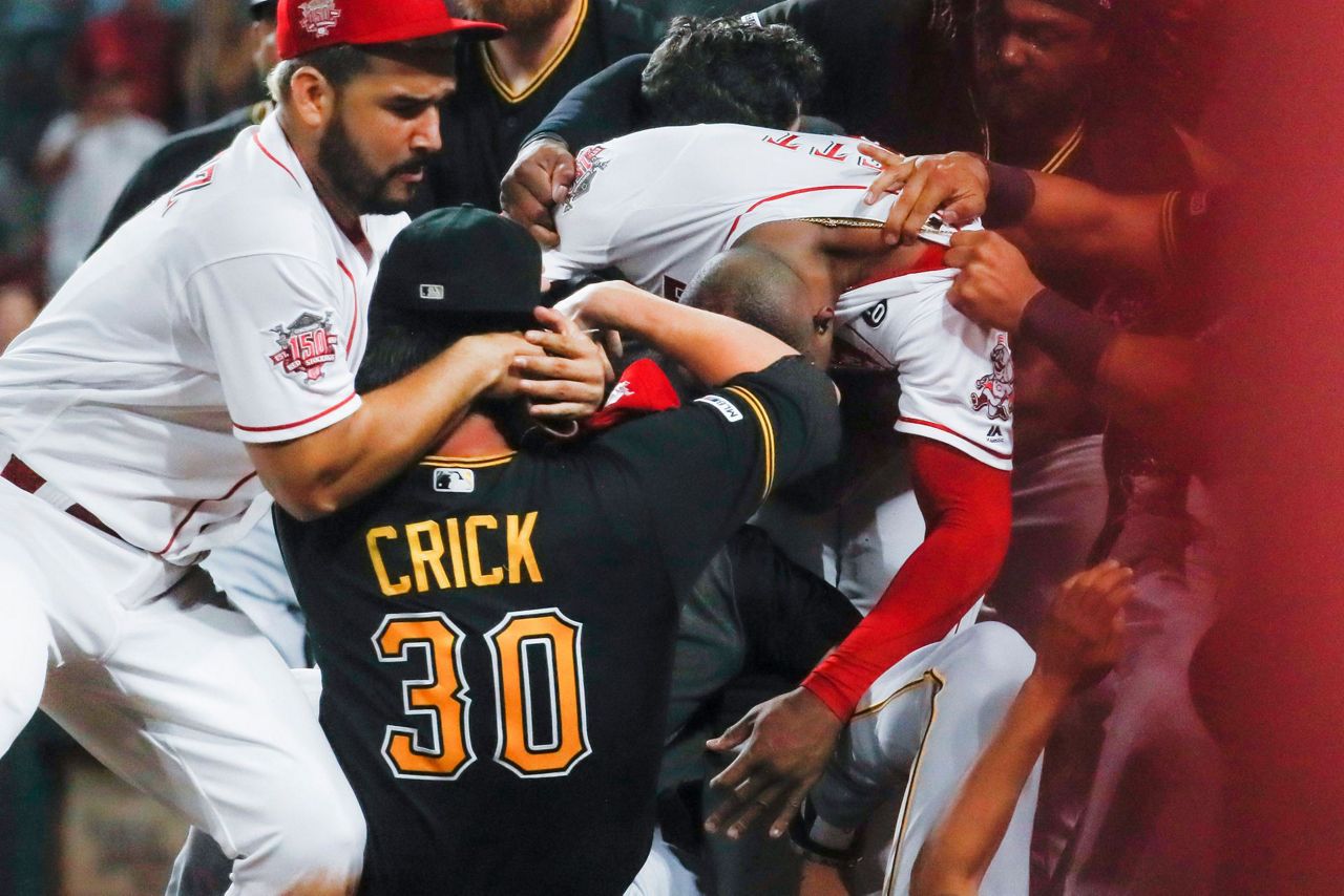 Yasiel Puig involved in on-field brawl between Reds, Pirates after being  traded to Cleveland Indians (video)