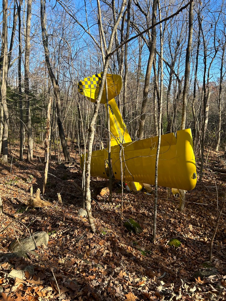 The pilot of this aircraft walked away following a crash in Limington on Thursday. (Maine Department of Public Safety)