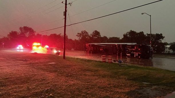 An 18-wheeler is overturned on Parker Road in Plano, Texas, in this image from May 28, 2024. (City of Plano)