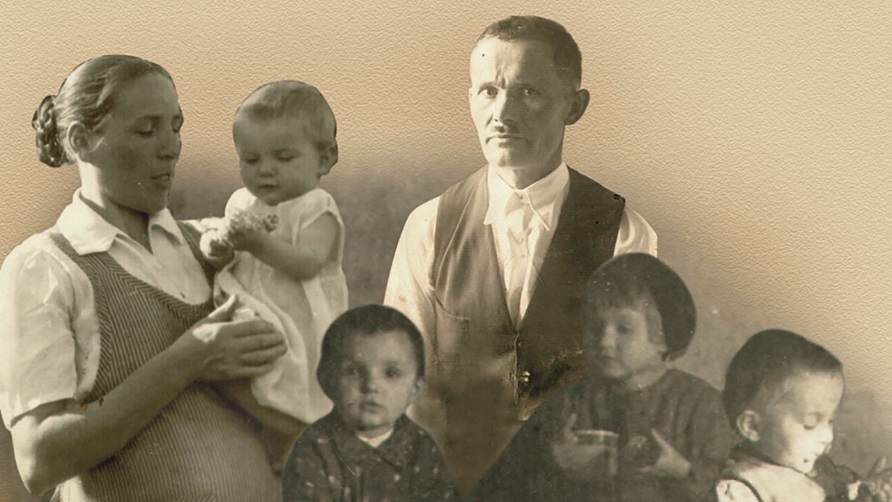 This undated photo shows Polish farmer Jozef Ulma with his pregnant wife Wiktoria and their six children. The Ulmas were killed with their children by the Nazis in 1944 for having sheltered Jews during World War II. The Ulma family, including the child that Wiktoria was pregnant with, are being beatified by the Vatican in a ceremonious Mass in their home village of Markowa, Poland, on Sunday, Sept. 10, 2023. (Mateusz Szpytma, Deputy head of Poland's IPN history institute via AP)