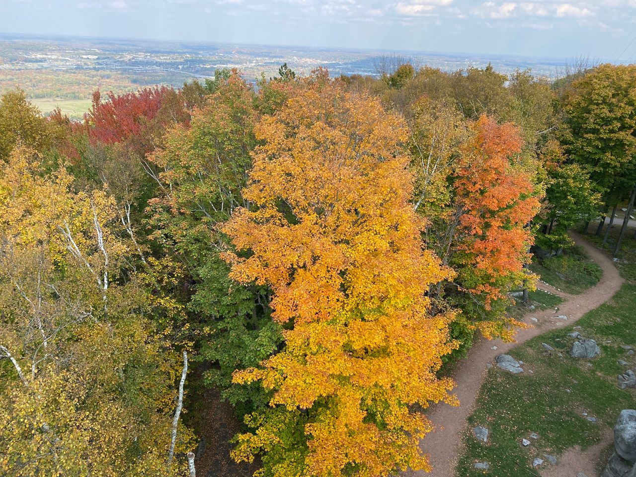 Fall color finds Rib Mountain State Park from above