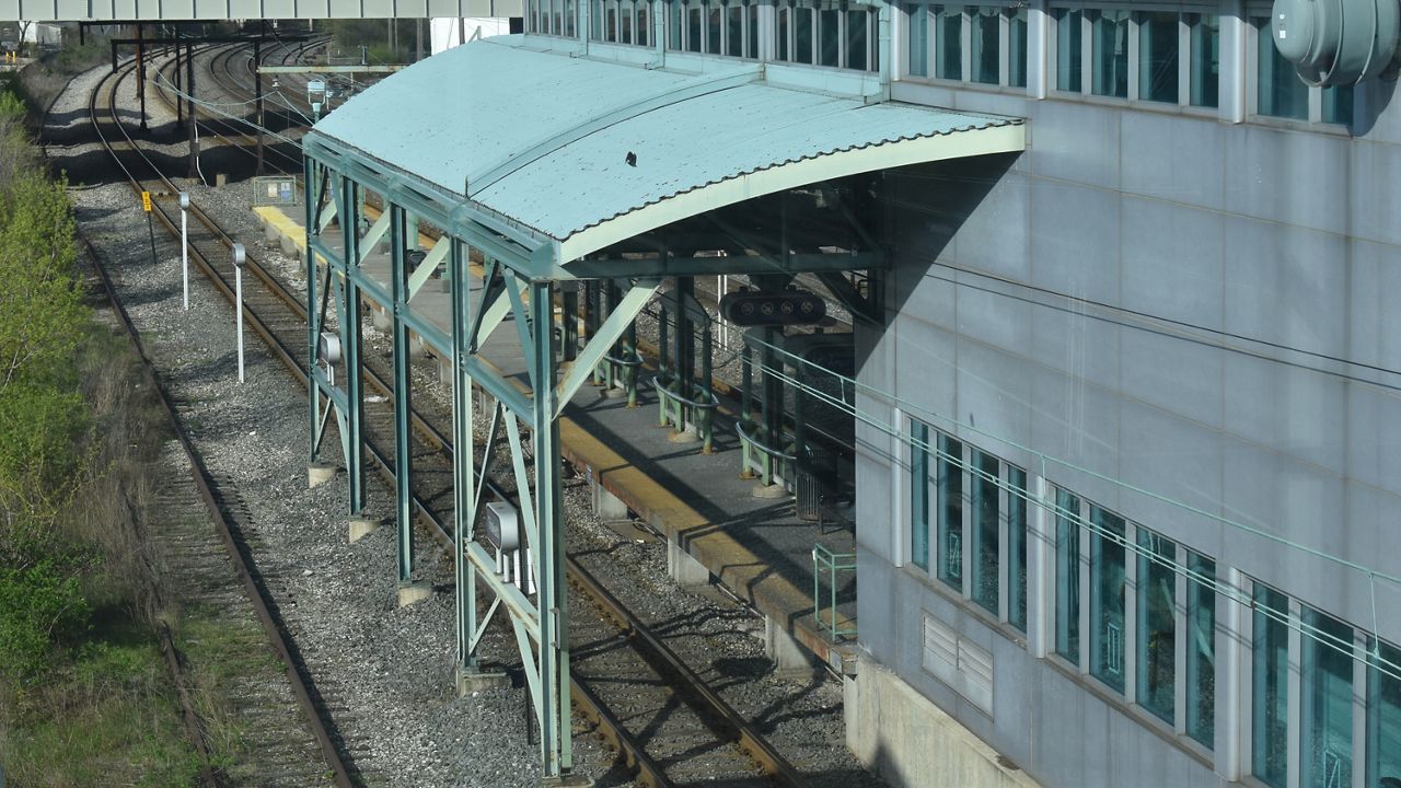 Rails at an RTA station in Cleveland. 