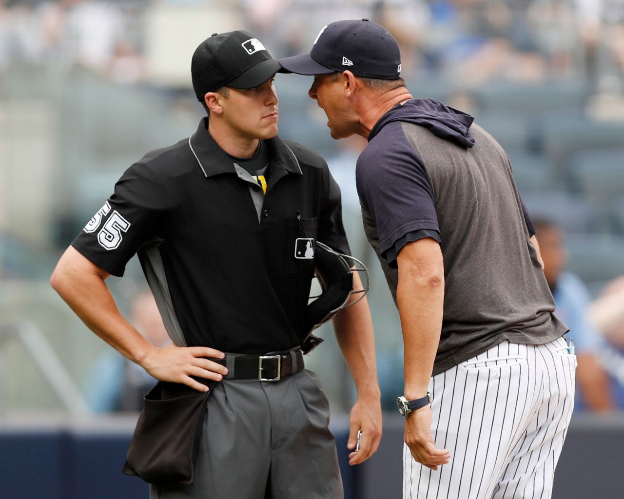 New York Yankees manager Aaron Boone watches against the Detroit