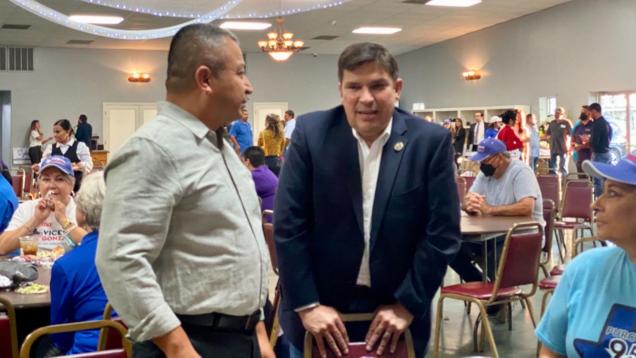 Rep. Vicente Gonzalez, D-Texas, right, appears at a campaign event in Texas in this image from October 2022. (Spectrum News 1/Reena Diamante)